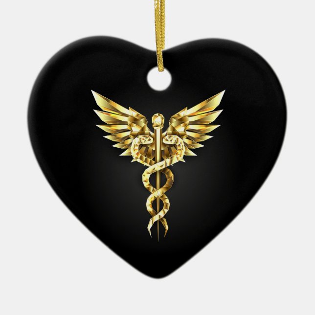 Gold Polygonal Symbol Caduceus Ceramic Tree Decoration (Front)