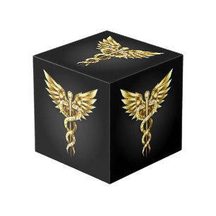 Gold Polygonal Symbol Caduceus Cube
