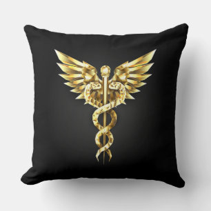 Gold Polygonal Symbol Caduceus Cushion