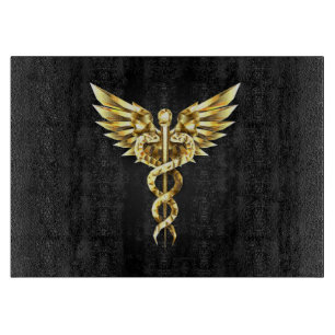 Gold Polygonal Symbol Caduceus Cutting Board