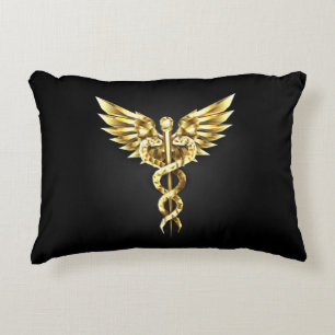 Gold Polygonal Symbol Caduceus Decorative Cushion