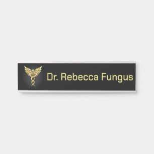 Gold Polygonal Symbol Caduceus Door Sign