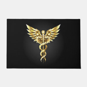 Gold Polygonal Symbol Caduceus Doormat