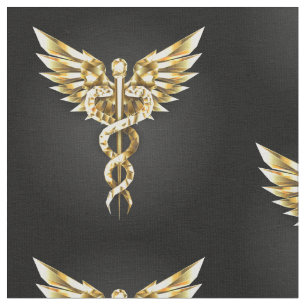 Gold Polygonal Symbol Caduceus Fabric