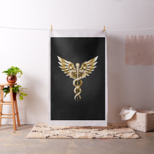 Gold Polygonal Symbol Caduceus Fabric