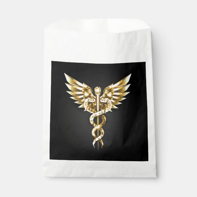 Gold Polygonal Symbol Caduceus Favour Bags (Front)