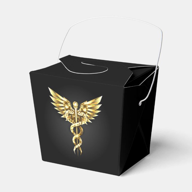 Gold Polygonal Symbol Caduceus Favour Box (Front Side)