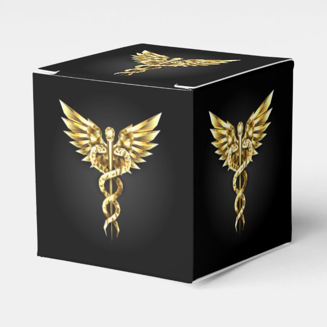 Gold Polygonal Symbol Caduceus Favour Box (Front Side)