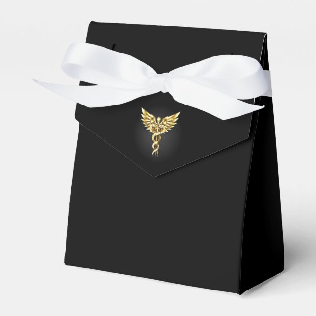 Gold Polygonal Symbol Caduceus Favour Box (Front Side)