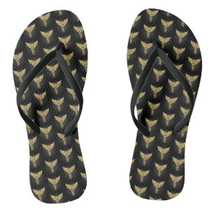 Gold Polygonal Symbol Caduceus Flip Flops