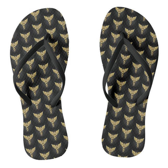 Gold Polygonal Symbol Caduceus Flip Flops (Footbed)