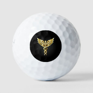 Gold Polygonal Symbol Caduceus Golf Balls
