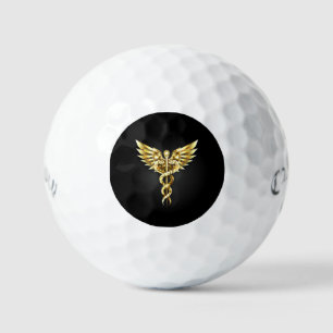Gold Polygonal Symbol Caduceus Golf Balls