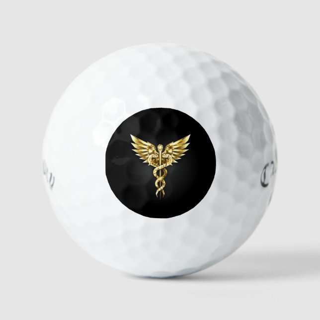 Gold Polygonal Symbol Caduceus Golf Balls (Front)