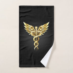 Gold Polygonal Symbol Caduceus Hand Towel