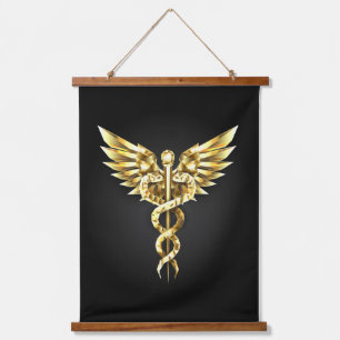 Gold Polygonal Symbol Caduceus Hanging Tapestry