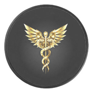 Gold Polygonal Symbol Caduceus Hockey Puck
