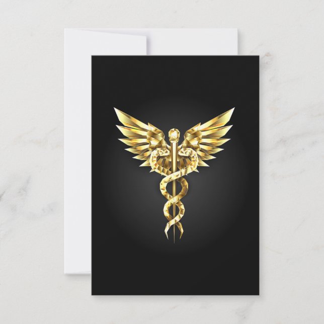 Gold Polygonal Symbol Caduceus Invitation (Front)