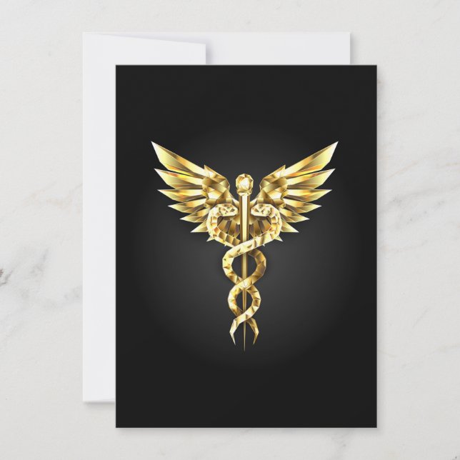 Gold Polygonal Symbol Caduceus Invitation (Front)