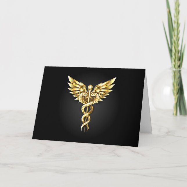 Gold Polygonal Symbol Caduceus Invitation (Front)