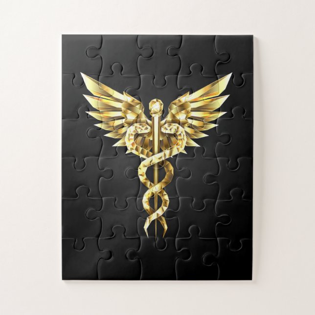 Gold Polygonal Symbol Caduceus Jigsaw Puzzle (Vertical)
