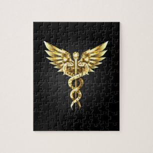 Gold Polygonal Symbol Caduceus Jigsaw Puzzle