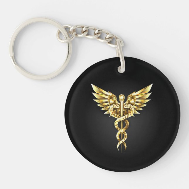 Gold Polygonal Symbol Caduceus Key Ring (Front)