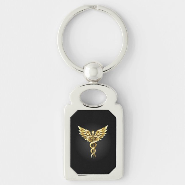 Gold Polygonal Symbol Caduceus Key Ring (Front)