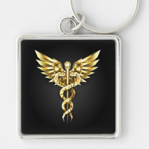 Gold Polygonal Symbol Caduceus Key Ring