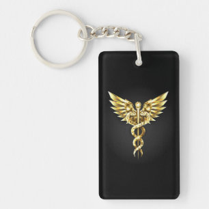 Gold Polygonal Symbol Caduceus Key Ring