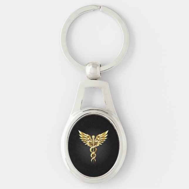 Gold Polygonal Symbol Caduceus Key Ring (Front)