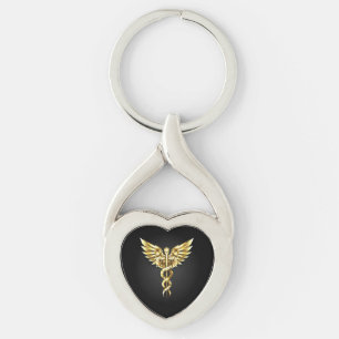 Gold Polygonal Symbol Caduceus Key Ring