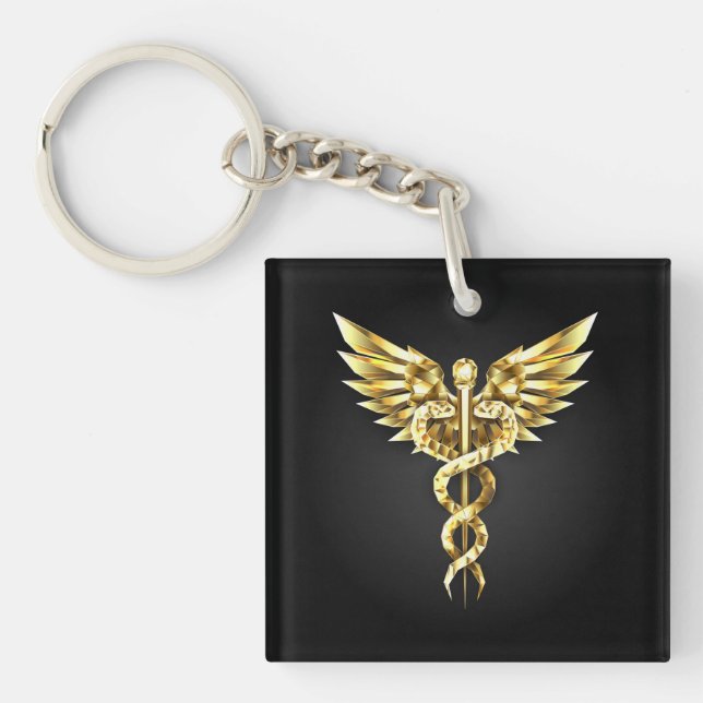 Gold Polygonal Symbol Caduceus Key Ring (Front)