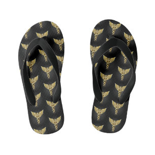 Gold Polygonal Symbol Caduceus Kid's Flip Flops