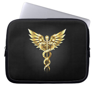 Gold Polygonal Symbol Caduceus Laptop Sleeve