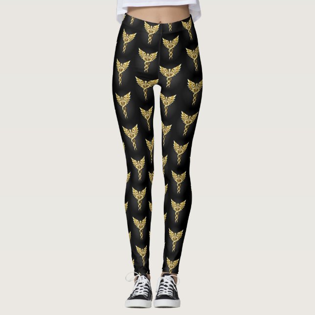 Gold Polygonal Symbol Caduceus Leggings (Front)