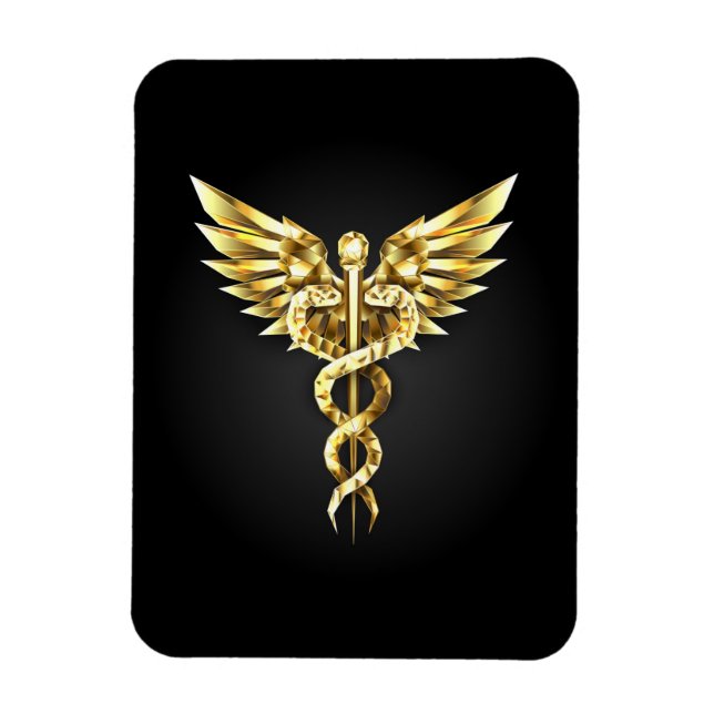 Gold Polygonal Symbol Caduceus Magnet (Vertical)