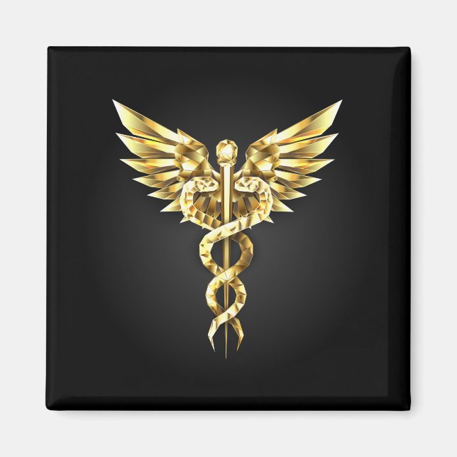 Gold Polygonal Symbol Caduceus Magnet (Front)