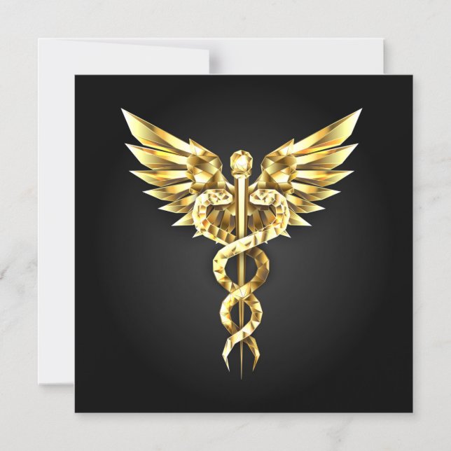 Gold Polygonal Symbol Caduceus Magnetic Invitation (Front)