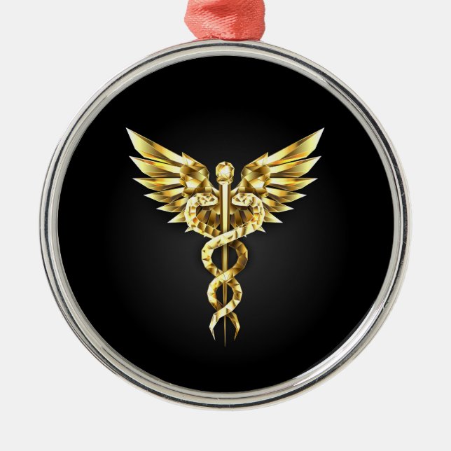 Gold Polygonal Symbol Caduceus Metal Tree Decoration (Front)