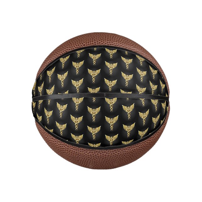 Gold Polygonal Symbol Caduceus Mini Basketball (Front)