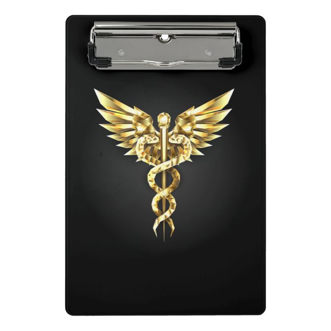 Gold Polygonal Symbol Caduceus Mini Clipboard (Front)