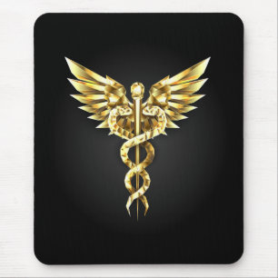 Gold Polygonal Symbol Caduceus Mouse Mat