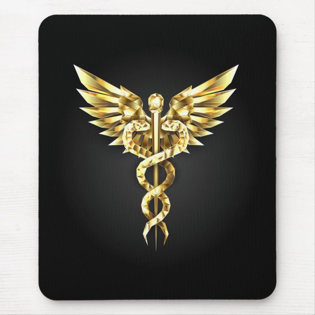 Gold Polygonal Symbol Caduceus Mouse Mat (Front)