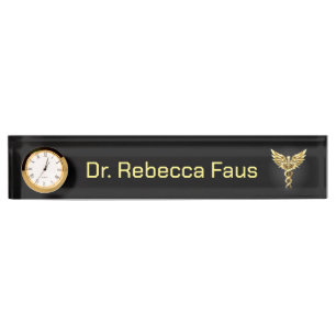 Gold Polygonal Symbol Caduceus Nameplate