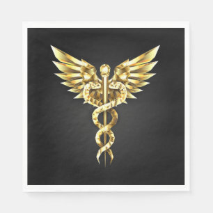 Gold Polygonal Symbol Caduceus Napkin
