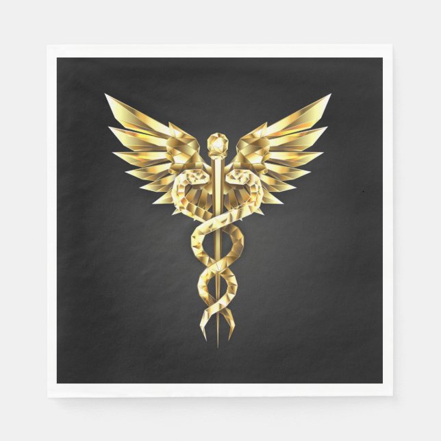 Gold Polygonal Symbol Caduceus Napkin (Front)