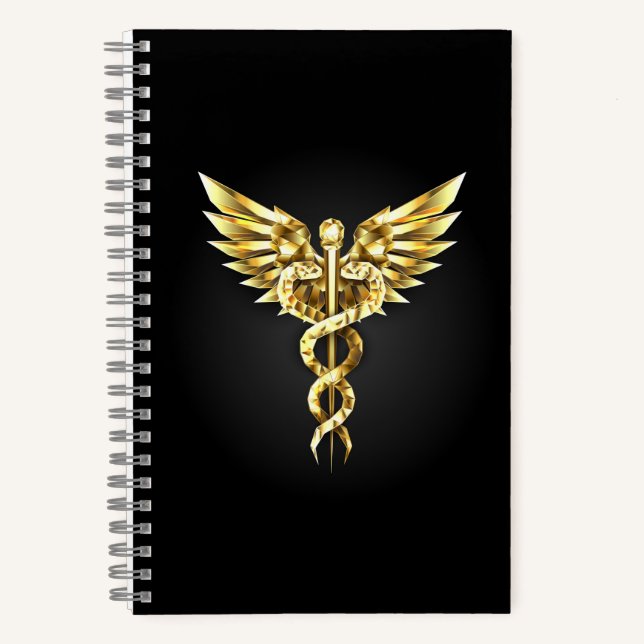 Gold Polygonal Symbol Caduceus Notebook (Front)