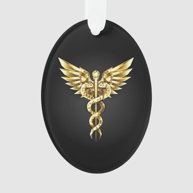 Gold Polygonal Symbol Caduceus Ornament (Front)