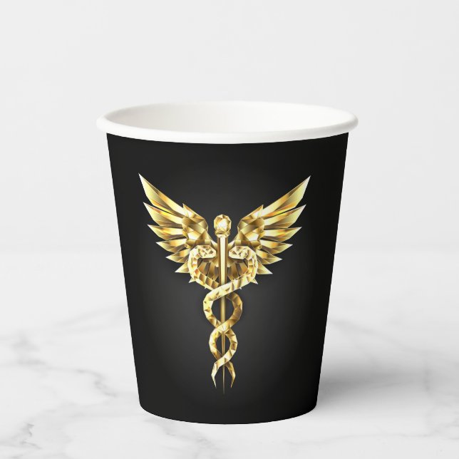 Gold Polygonal Symbol Caduceus Paper Cups (Front)